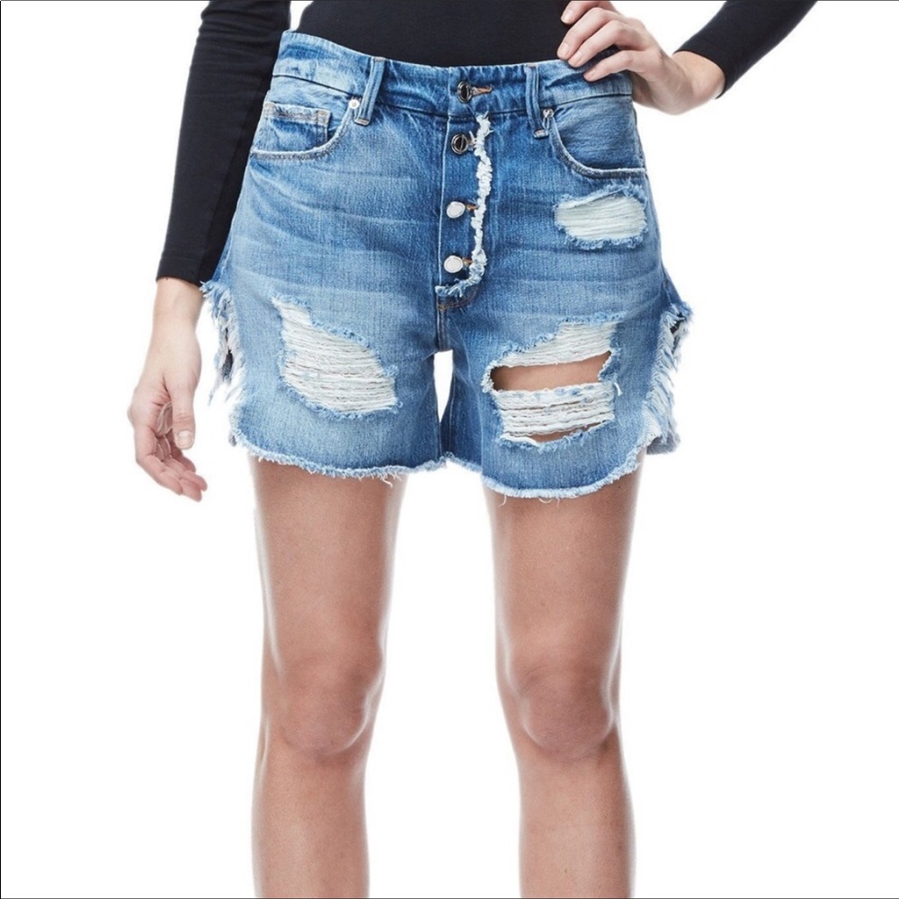 Good American high rise denim shorts